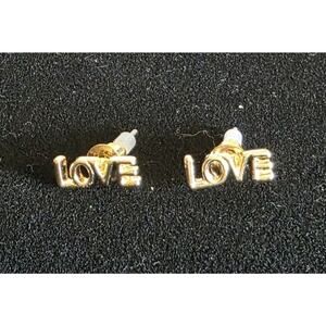 3/8 Inch X 1/4 Inch Gold Tone Love Pierced Earrings Girlfriend Mom Valentines